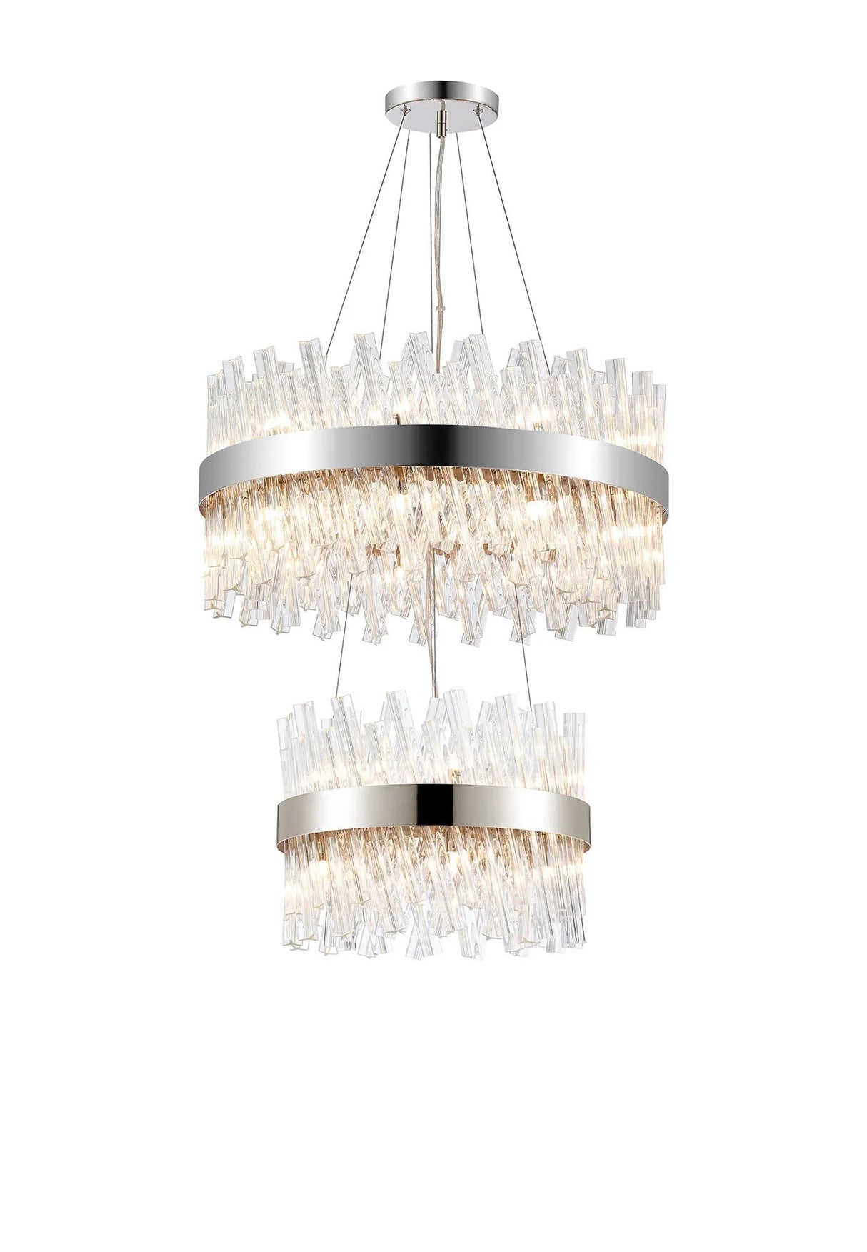 Melville 2 Tier 40cm + 60cm Pendant, 10 + 18 Light G9, Polished Nickel/Clear