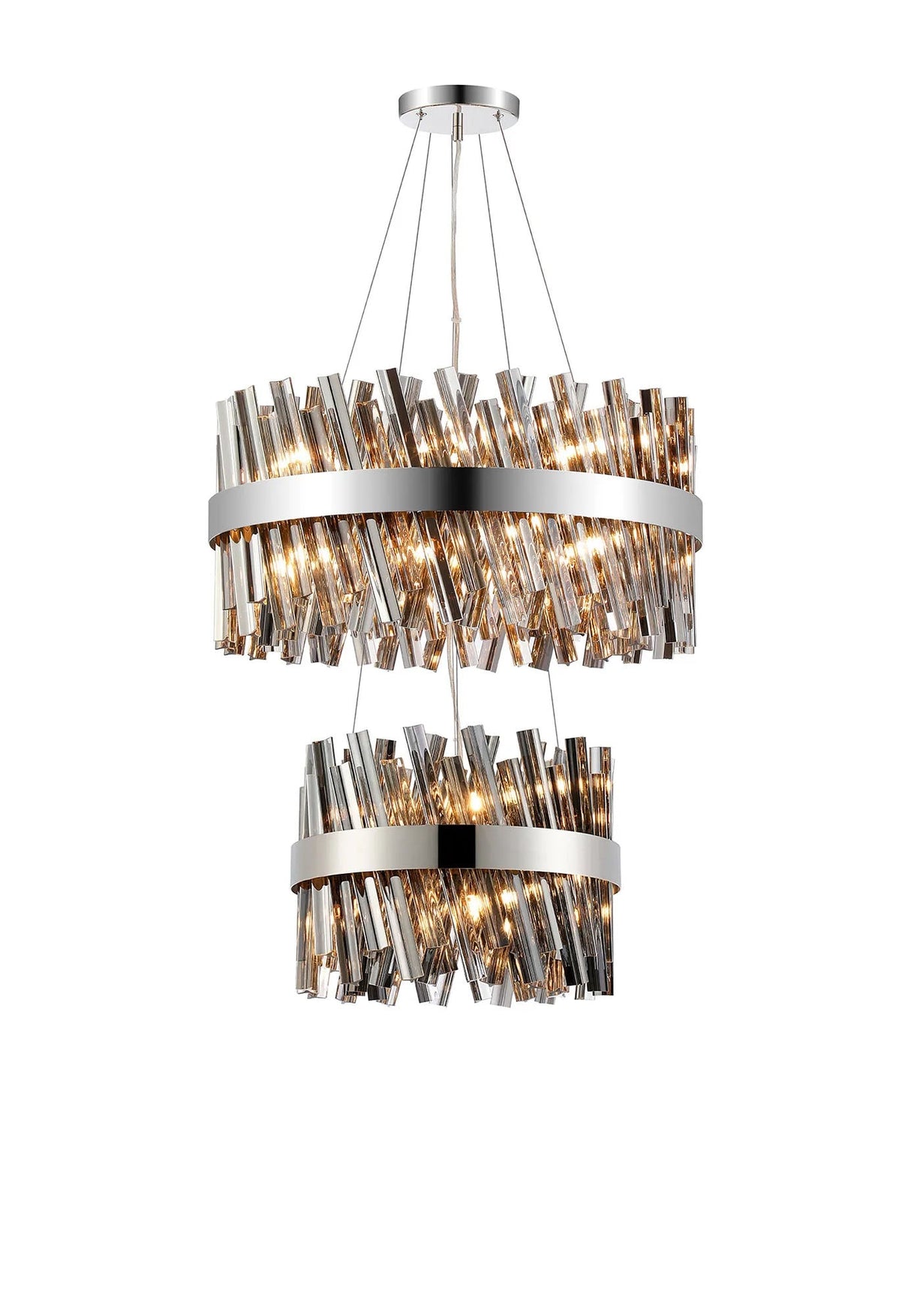 Melville 2 Tier 40cm + 60cm Pendant, 10 + 18 Light G9, Polished Nickel/Smoke