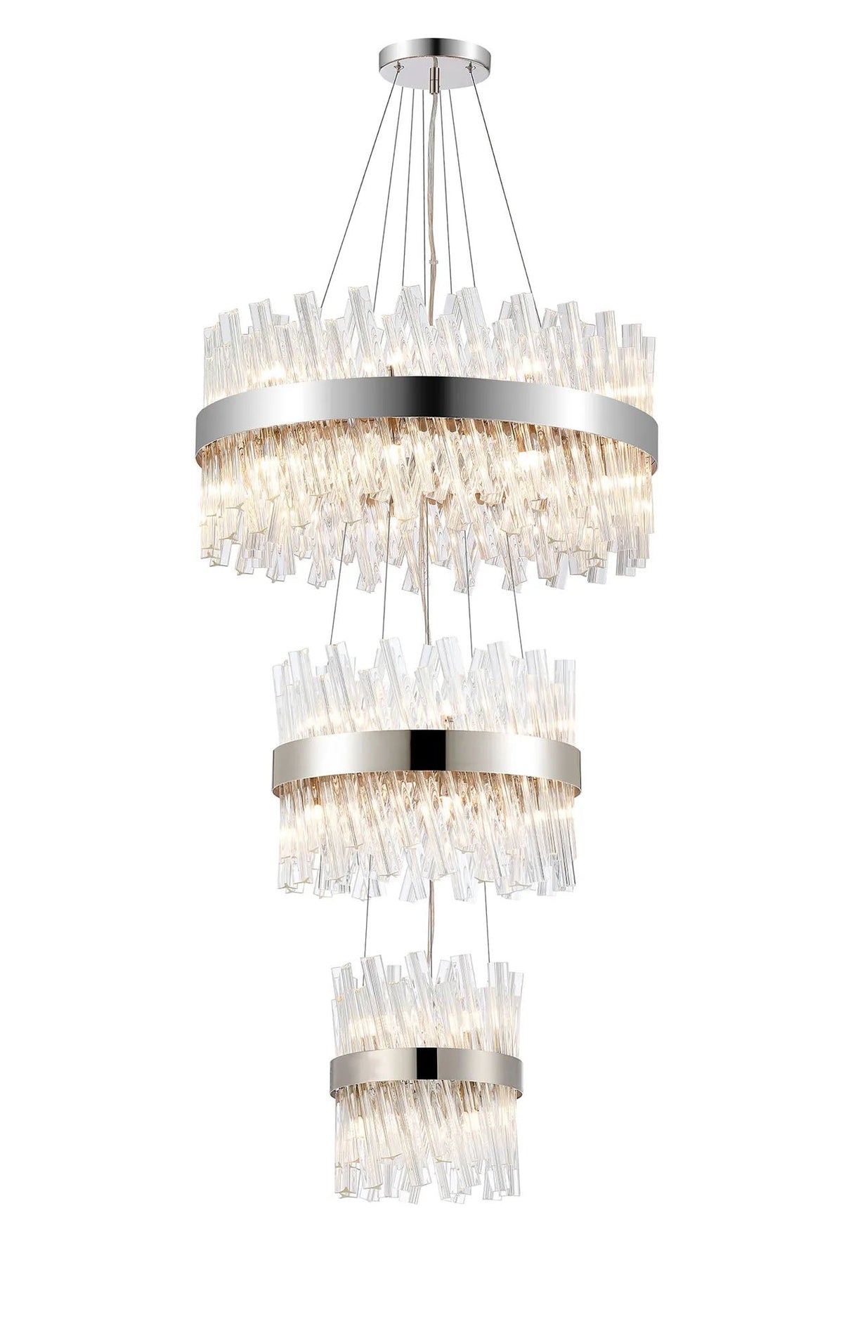 Melville 3 Tier 25cm + 40cm + 60cm Pendant, 6 + 10 + 18 Light G9, Polished Nickel/Clear