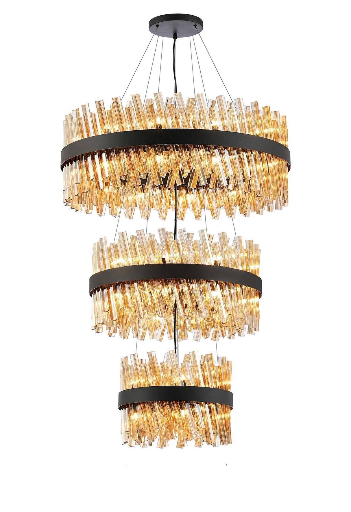 Melville 3 Tier 40cm + 60cm + 80cm Pendant, 10 + 18 + 24 Light G9, Satin Black/Amber