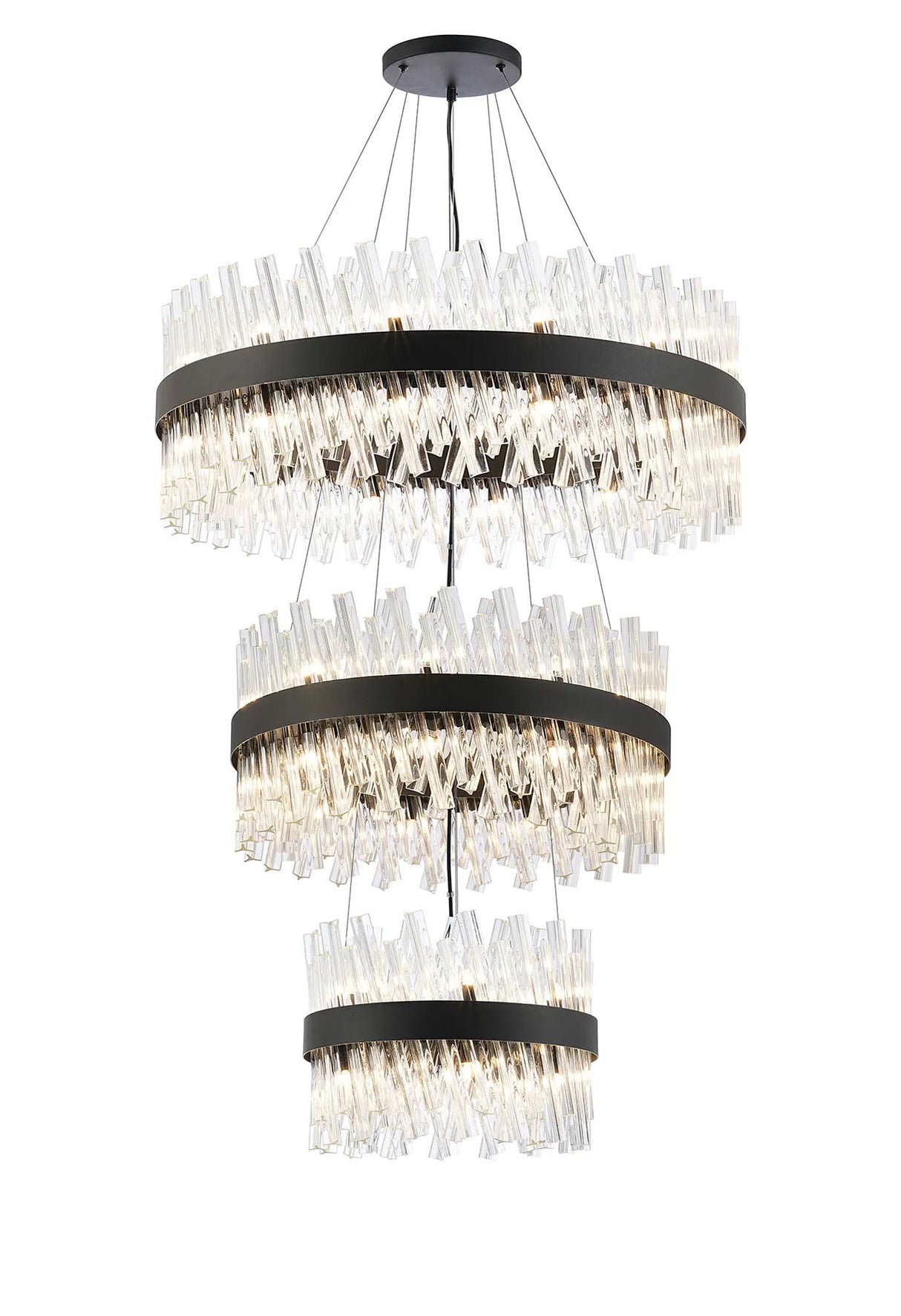 Melville 3 Tier 40cm + 60cm + 80cm Pendant, 10 + 18 + 24 Light G9, Satin Black/Clear