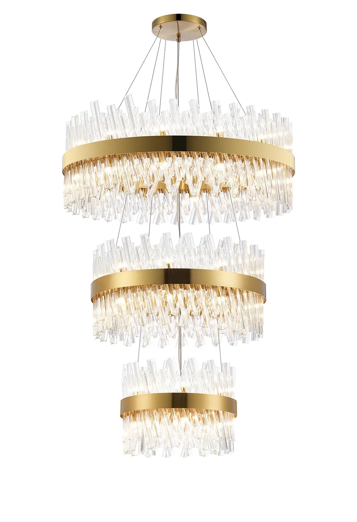 Melville 3 Tier 40cm + 60cm + 80cm Pendant, 10 + 18 + 24 Light G9, Brass/Clear