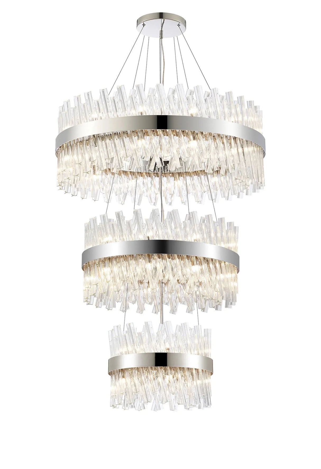 Melville 3 Tier 40cm + 60cm + 80cm Pendant, 10 + 18 + 24 Light G9, Polished Nickel/Clear