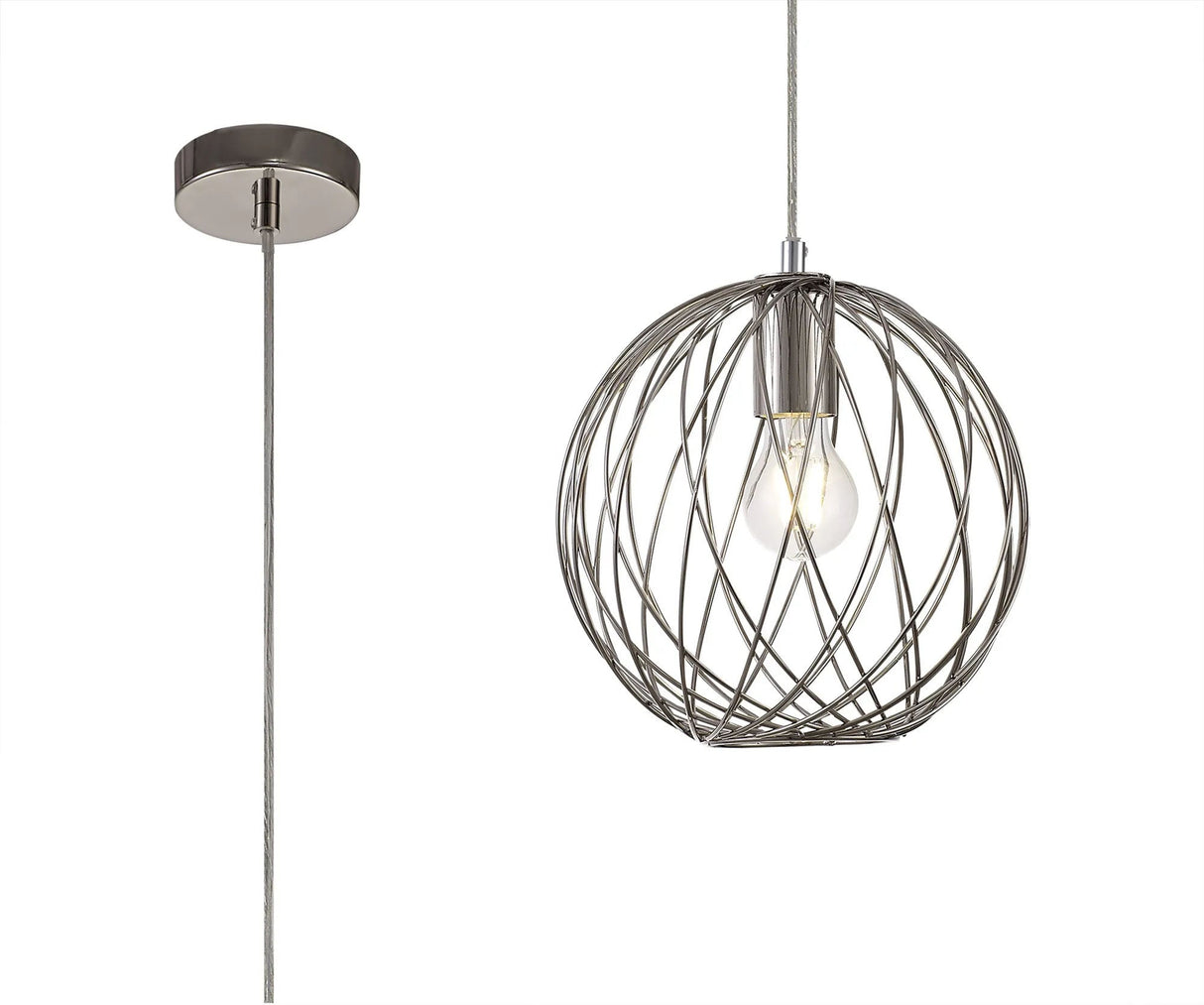 Melville Sphere Pendant, 1 x E27, Polished Nickel