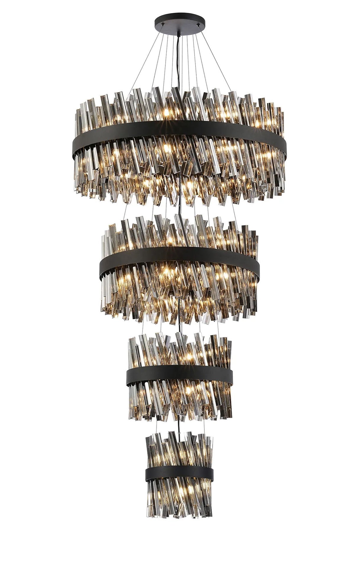 Melville 4 Tier 25cm + 40cm + 60cm + 80cm Pendant, 6 + 10 + 18 + 24 Light G9, Black/Smoke