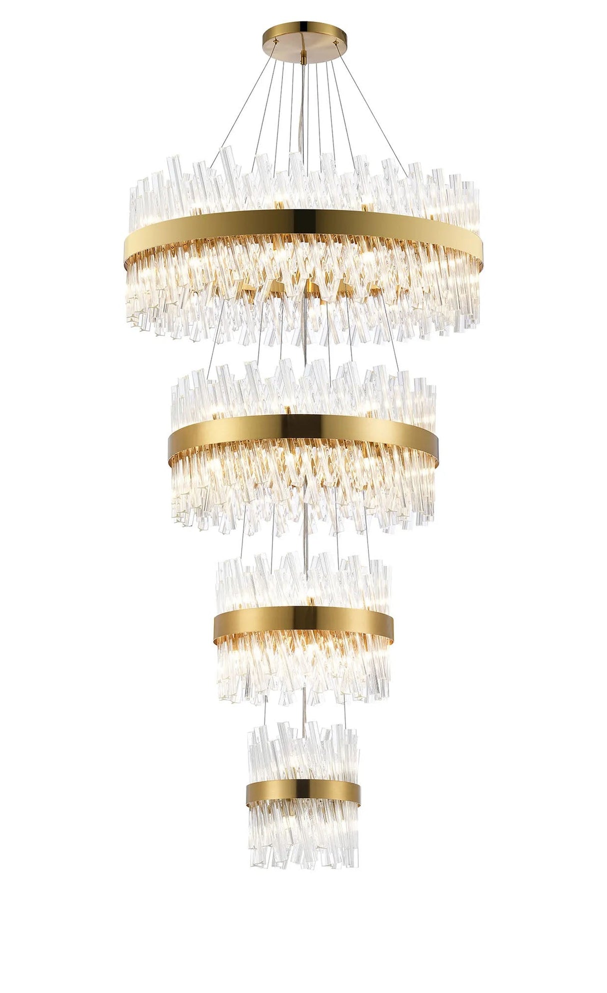 Melville 4 Tier 25cm + 40cm + 60cm + 80cm Pendant, 6 + 10 + 18 + 24 Light G9, Brass/Clear
