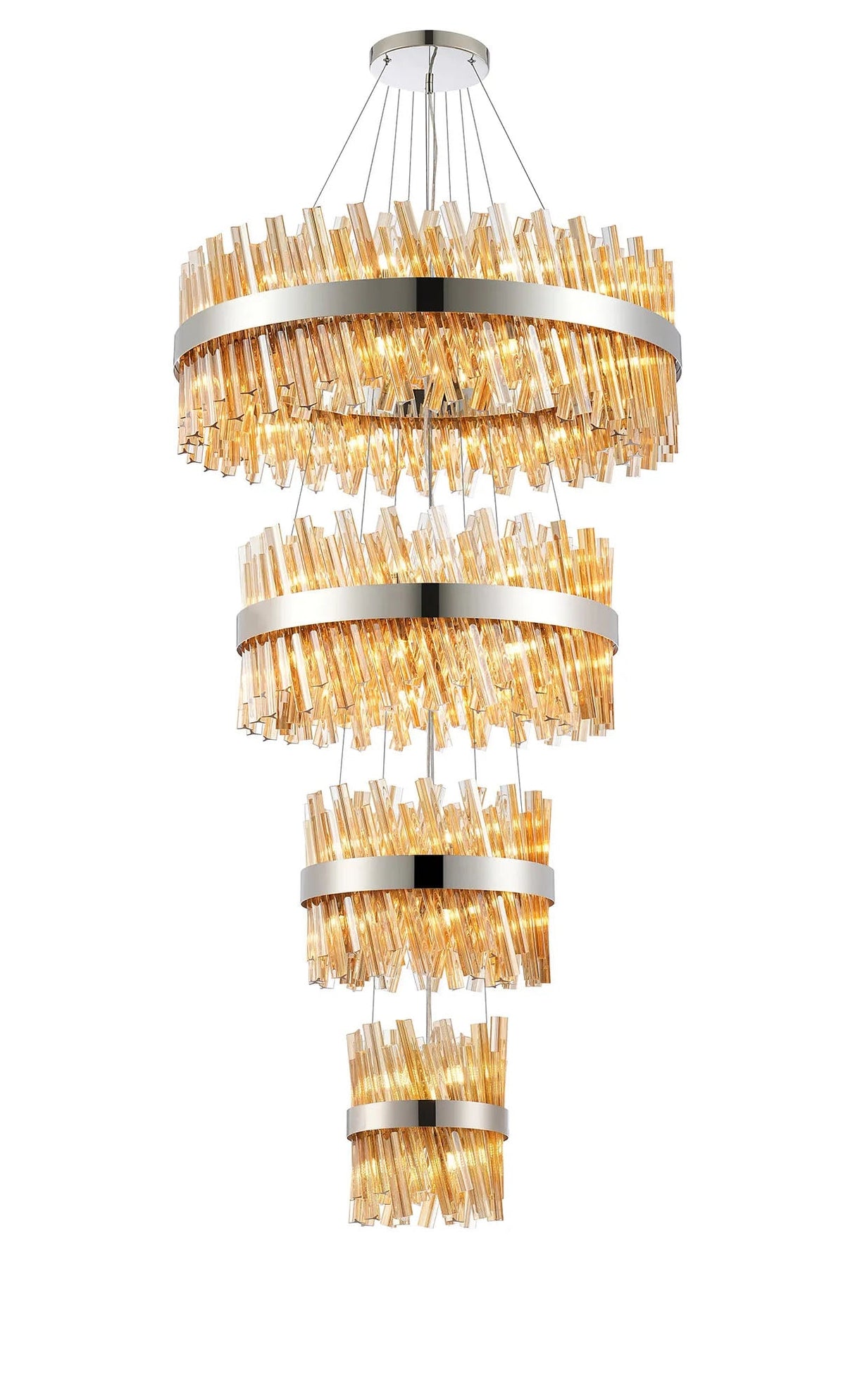 Melville 4 Tier 25cm + 40cm + 60cm + 80cm Pendant, 6 + 10 + 18 + 24 Light G9, Polished Nickel/Amber