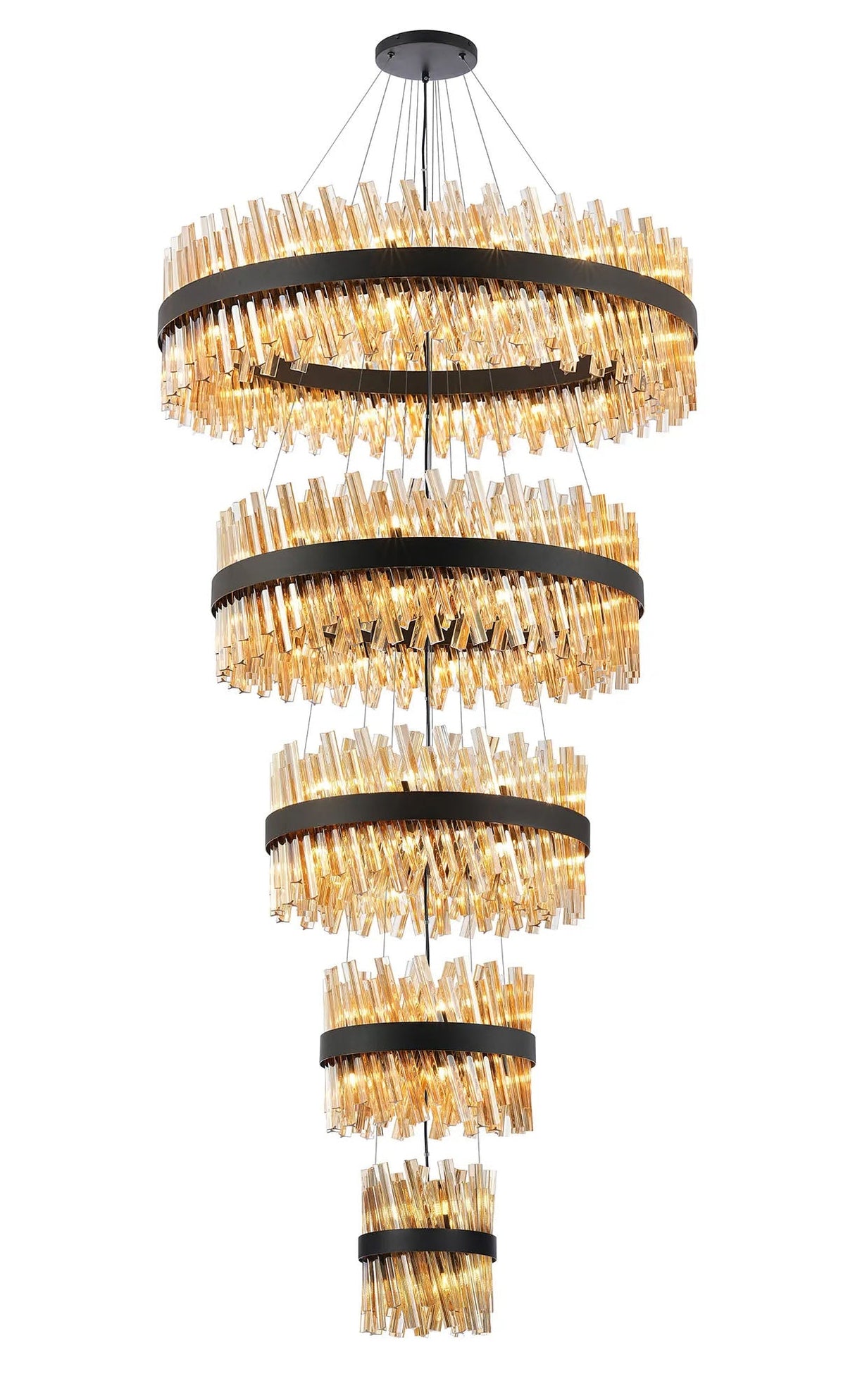 Melville 5 Tier 25cm + 40cm + 60cm + 80cm + 1m Pendant, 6 + 10 + 18 + 24 + 32 Light G9, Black/Amber