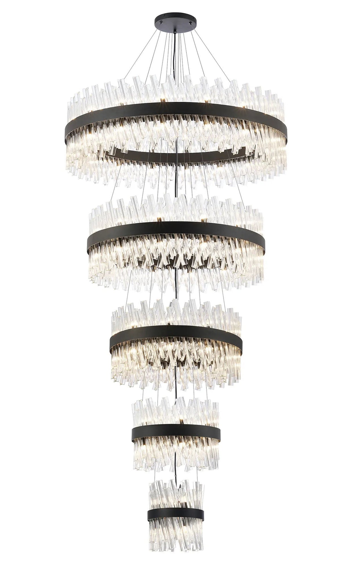 Melville 5 Tier 25cm + 40cm + 60cm + 80cm + 1m Pendant, 6 + 10 + 18 + 24 + 32 Light G9, Black/Clear