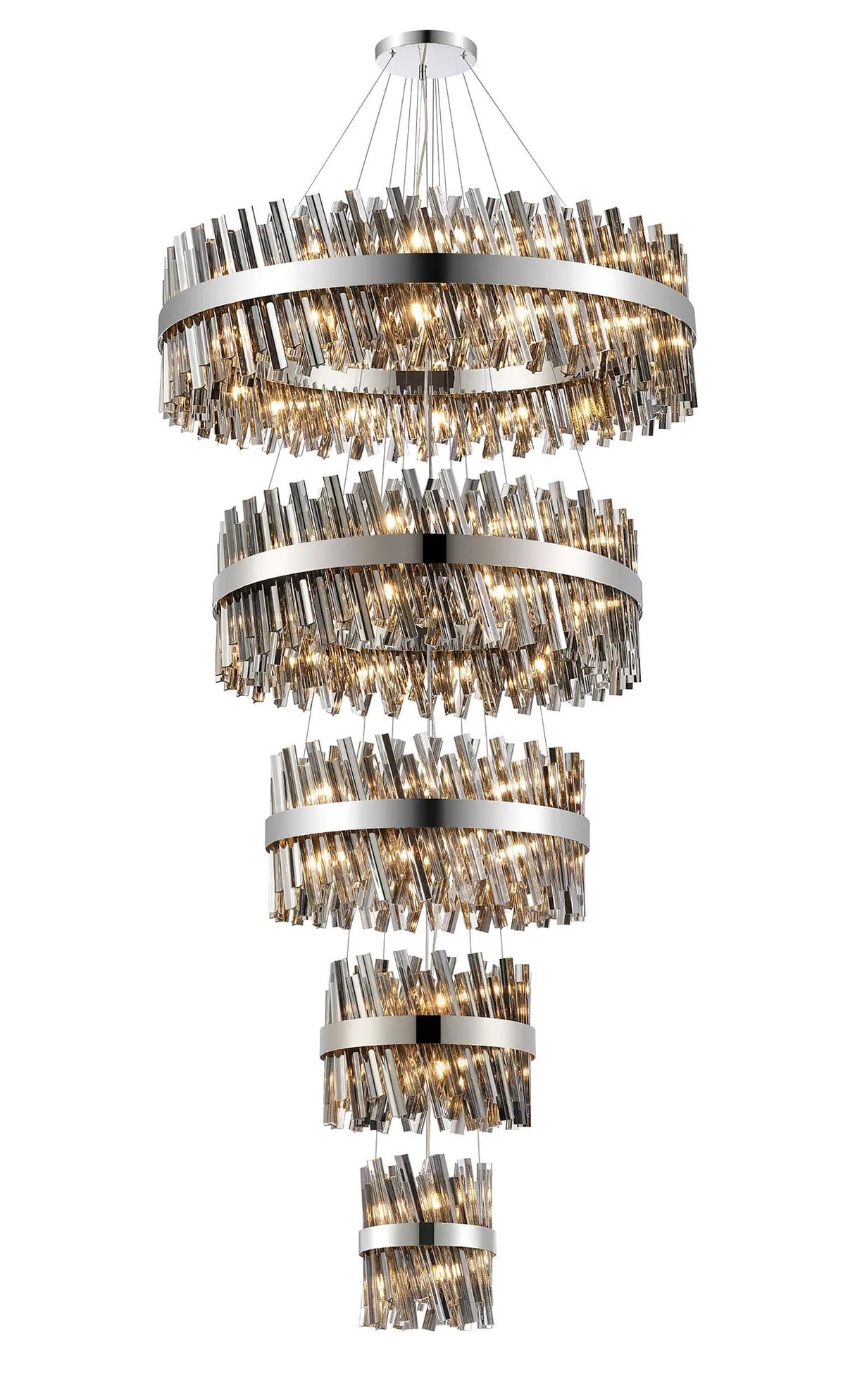 Melville 5 Tier 25cm + 40cm + 60cm + 80cm + 1m Pendant, 6 + 10 + 18 + 24 + 32 Light G9, Polished Nickel/Smoke