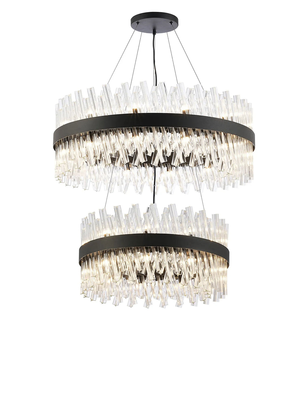 Melville 2 Tier 60cm + 80cm Pendant, 18 + 24 Light G9, Satin Black/Clear