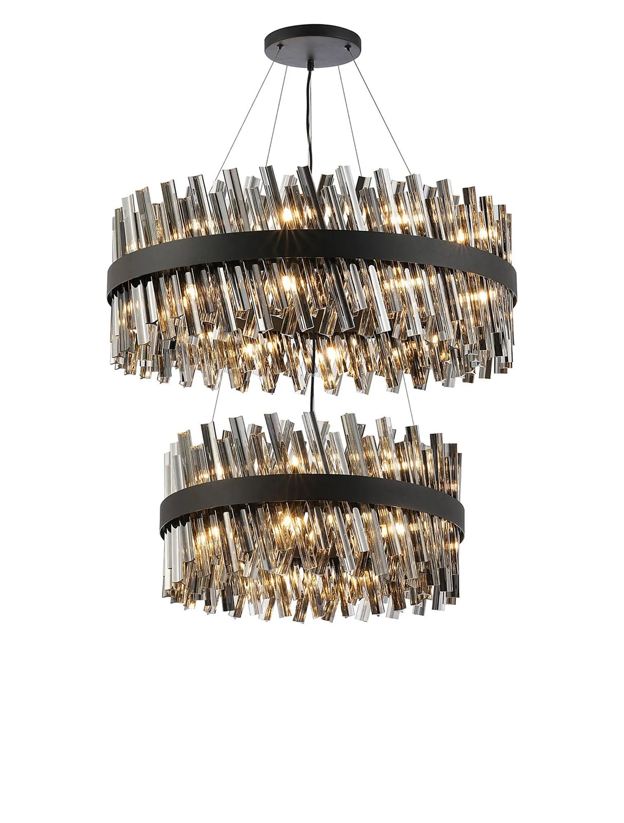 Melville 2 Tier 60cm + 80cm Pendant, 18 + 24 Light G9, Satin Black/Smoke