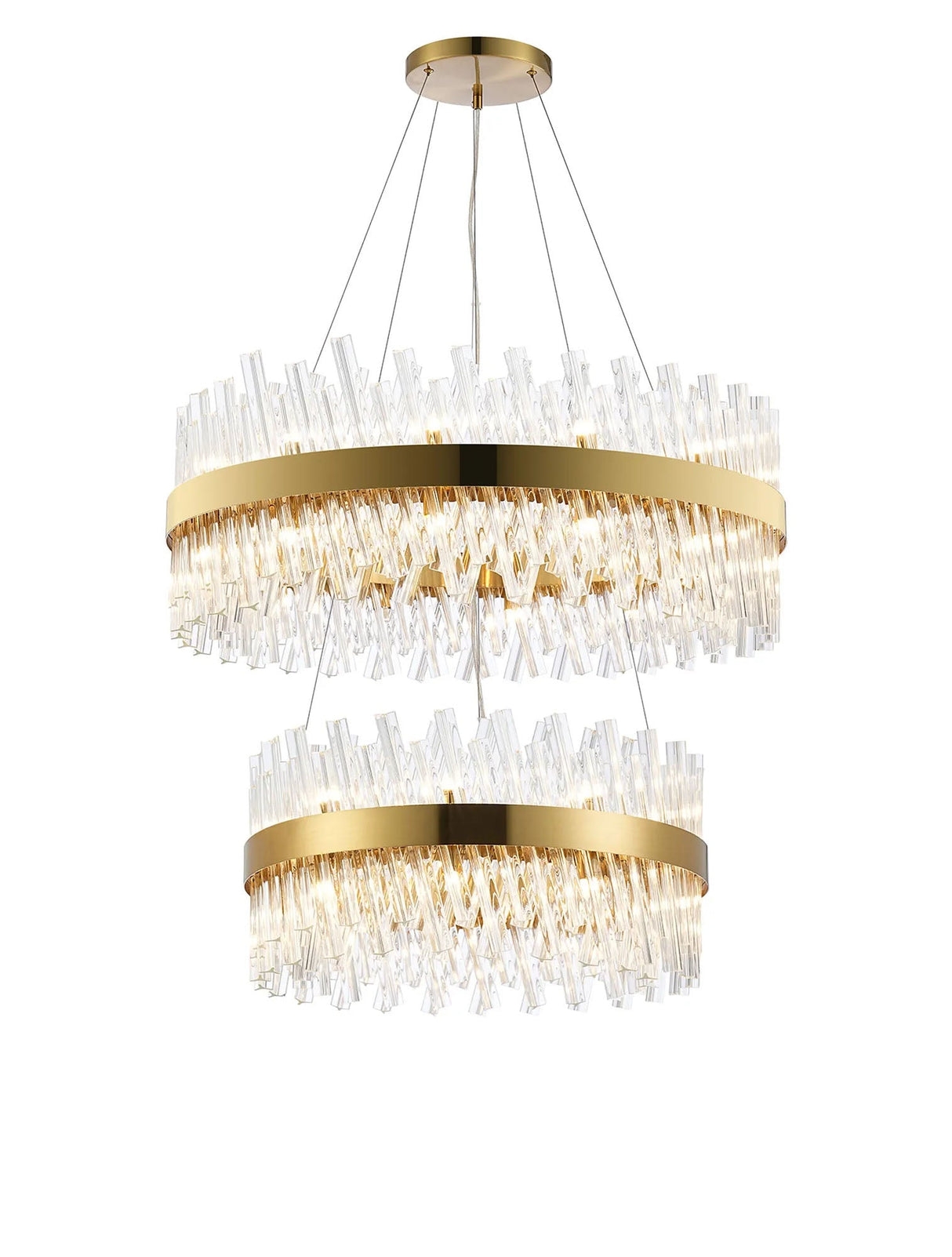 Melville 2 Tier 60cm + 80cm Pendant, 18 + 24 Light G9, Brass/Clear