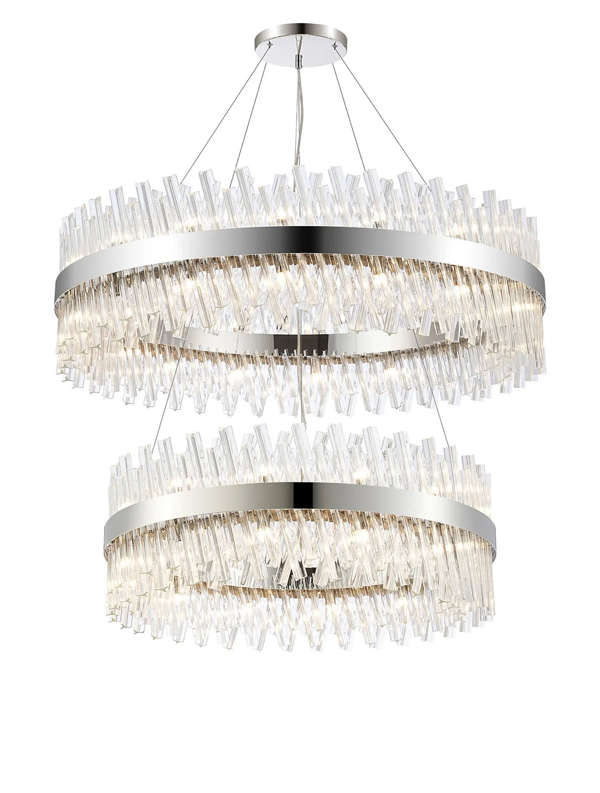 Melville 2 Tier 80cm + 1m Pendant, 24 + 32 Light G9, Polished Nickel/Clear