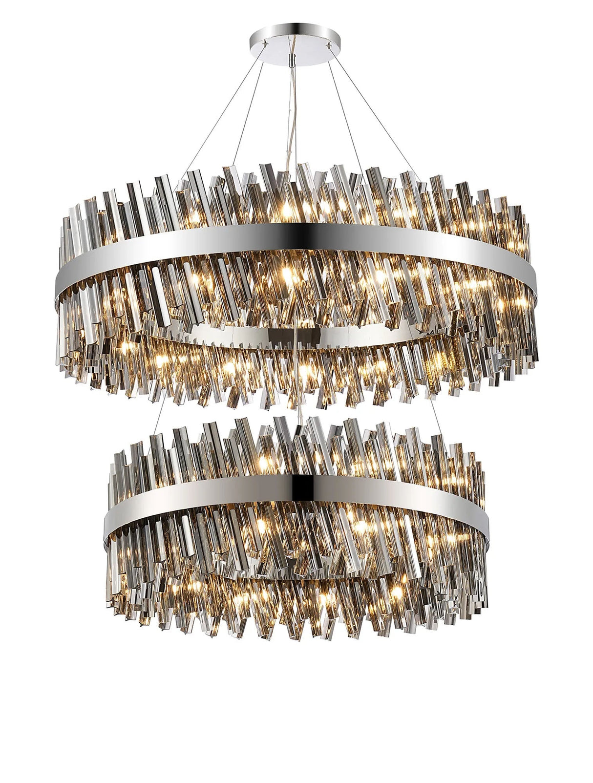 Melville 2 Tier 80cm + 1m Pendant, 24 + 32 Light G9, Polished Nickel/Smoke