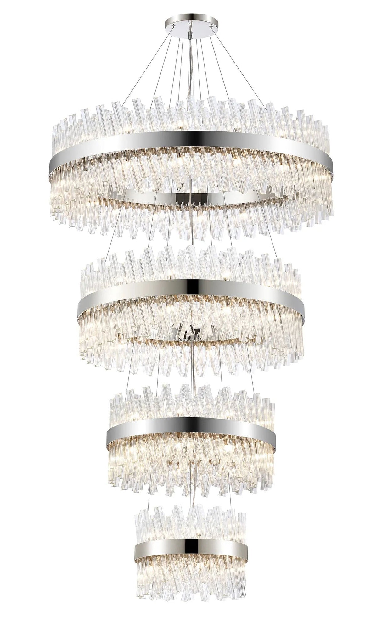 Melville 4 Tier 40cm + 60cm + 80cm + 1m Pendant, 10 + 18 + 24 + 32 Light G9, Polished Nickel/Clear