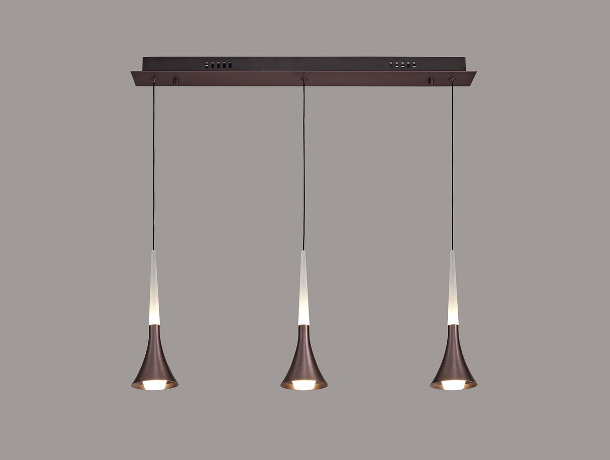 Montgomery 3 Light Linear Pendant, 3 x 5W LED, 3000K, 431lm, Satin Brown, 3yrs Warranty