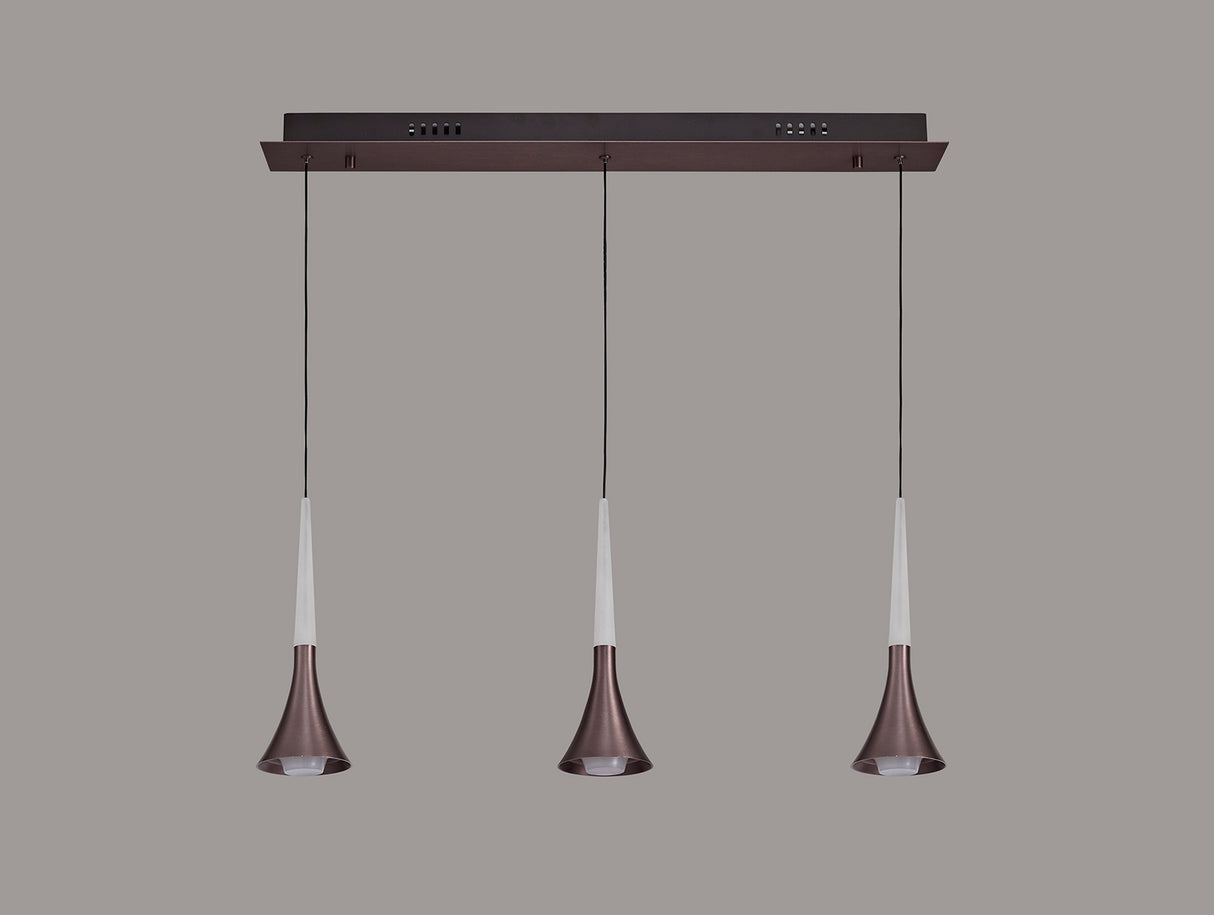 Montgomery 3 Light Linear Pendant, 3 x 5W LED, 3000K, 431lm, Satin Brown, 3yrs Warranty