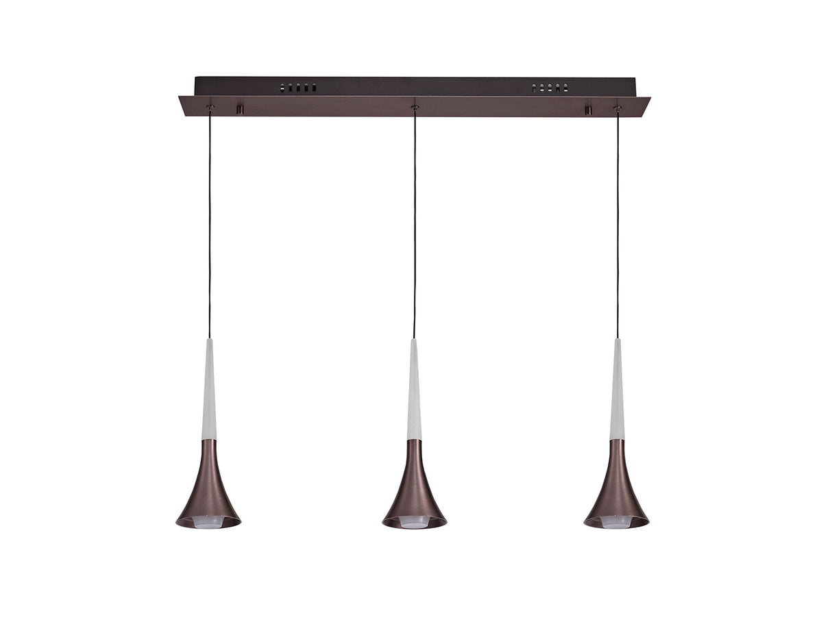 Montgomery 3 Light Linear Pendant, 3 x 5W LED, 3000K, 431lm, Satin Brown, 3yrs Warranty