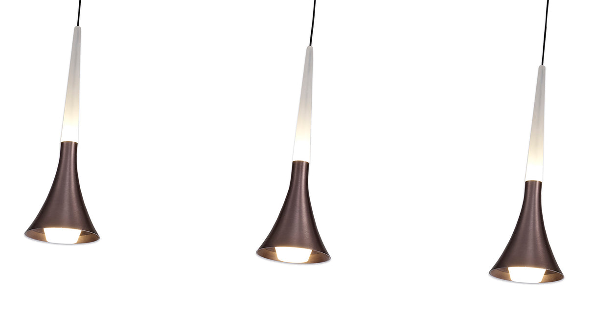 Montgomery 3 Light Linear Pendant, 3 x 5W LED, 3000K, 431lm, Satin Brown, 3yrs Warranty