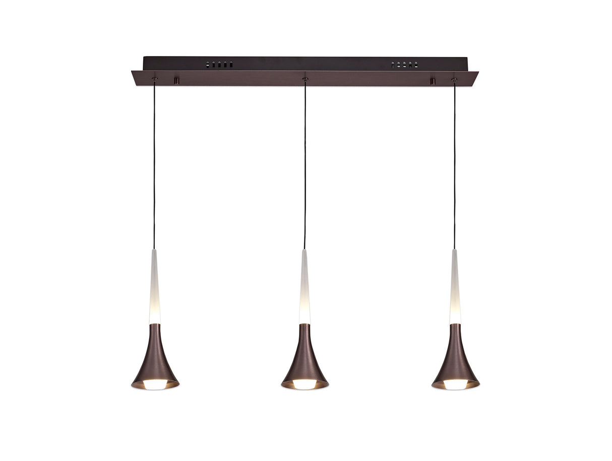 Montgomery 3 Light Linear Pendant, 3 x 5W LED, 3000K, 431lm, Satin Brown, 3yrs Warranty