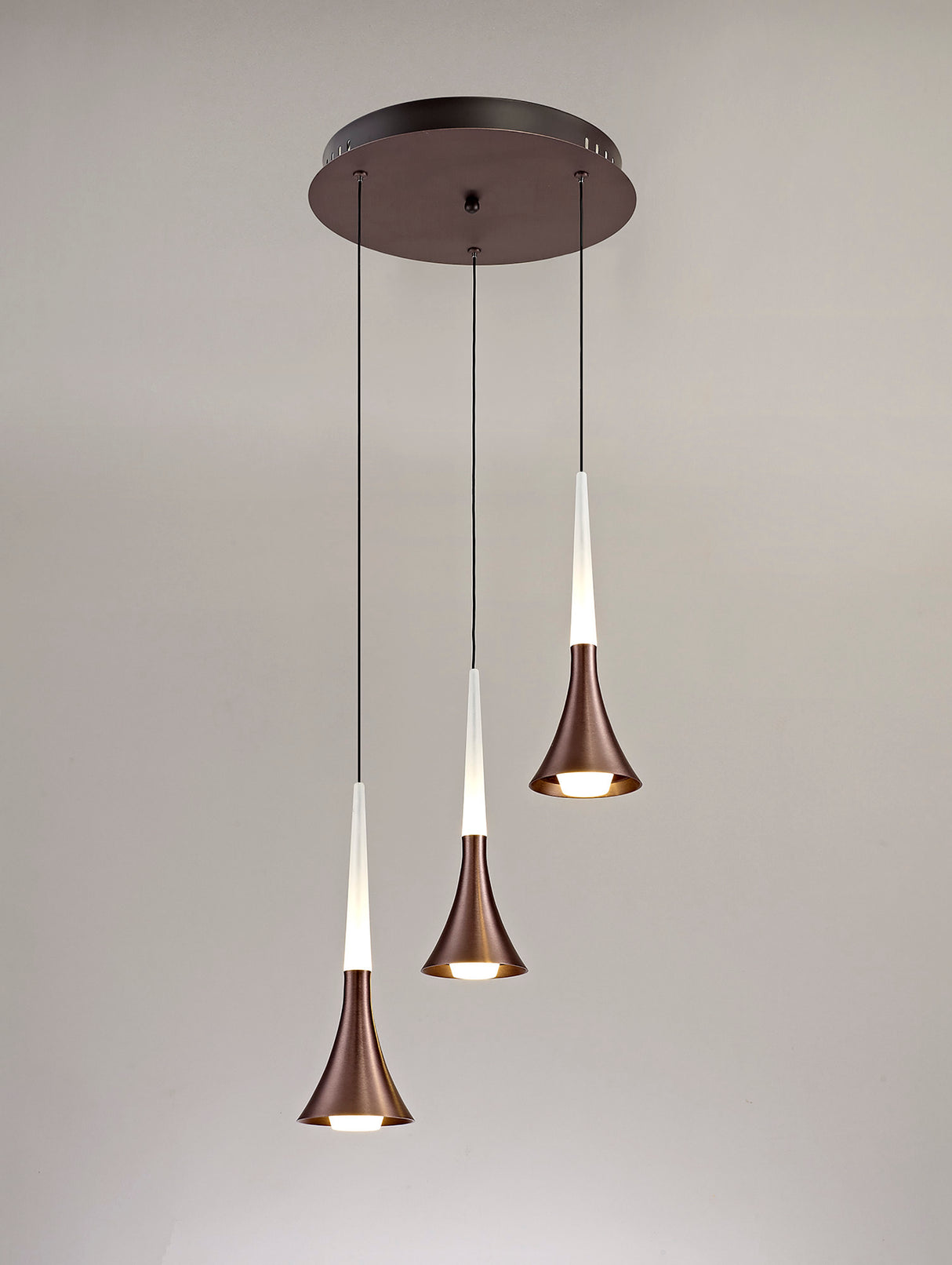 Montgomery 3 Light Round Pendant, 3 x 5W LED, 3000K, 447lm, Satin Brown, 3yrs Warranty