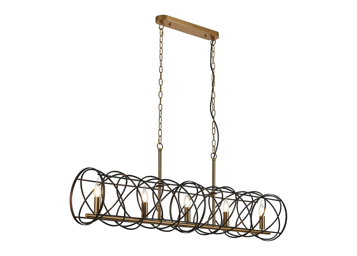 Mooney Linear Pendant, 5 x E14, Black/Satin Gold