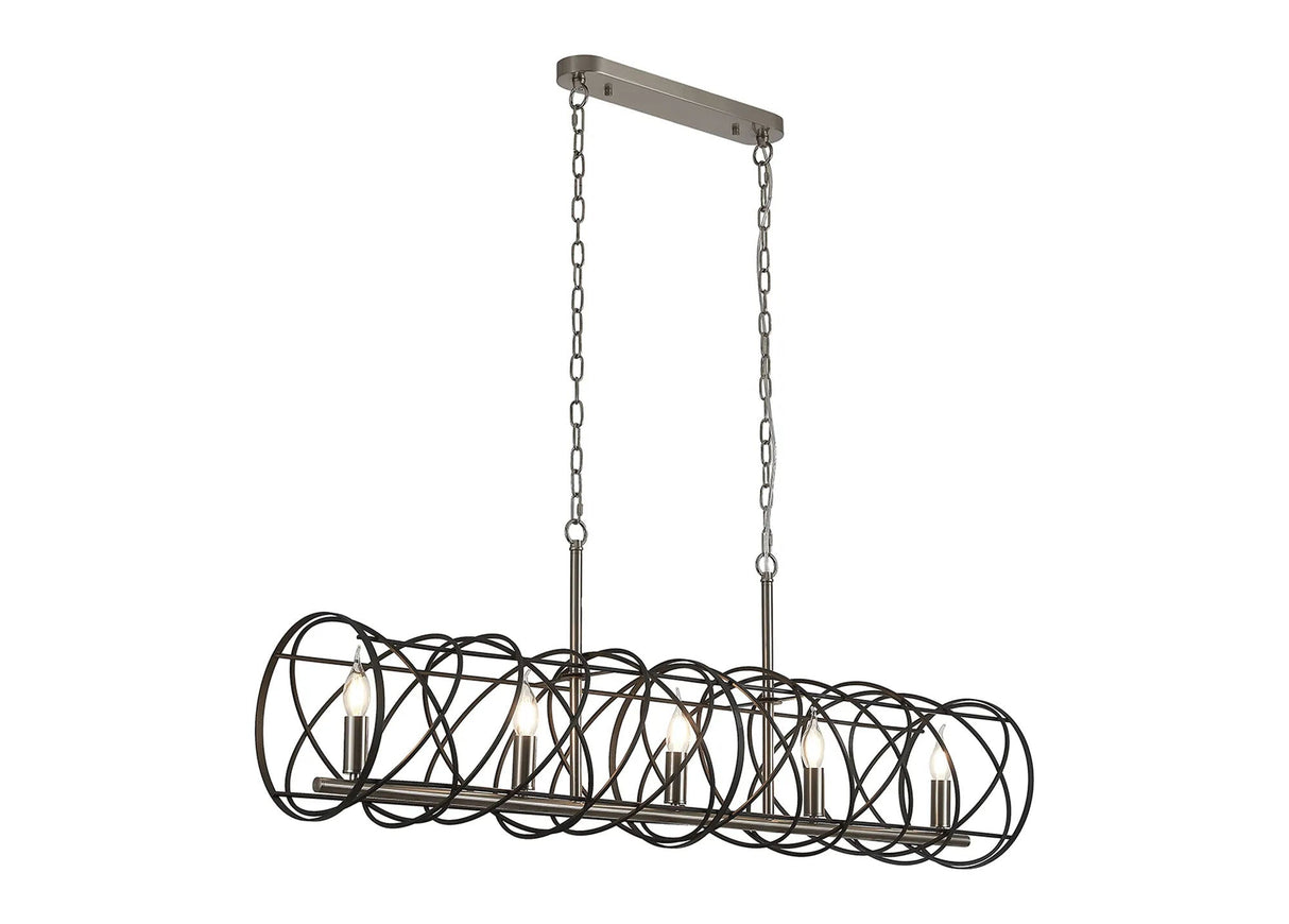 Mooney Linear Pendant, 5 x E14, Graphite/Satin Nickel