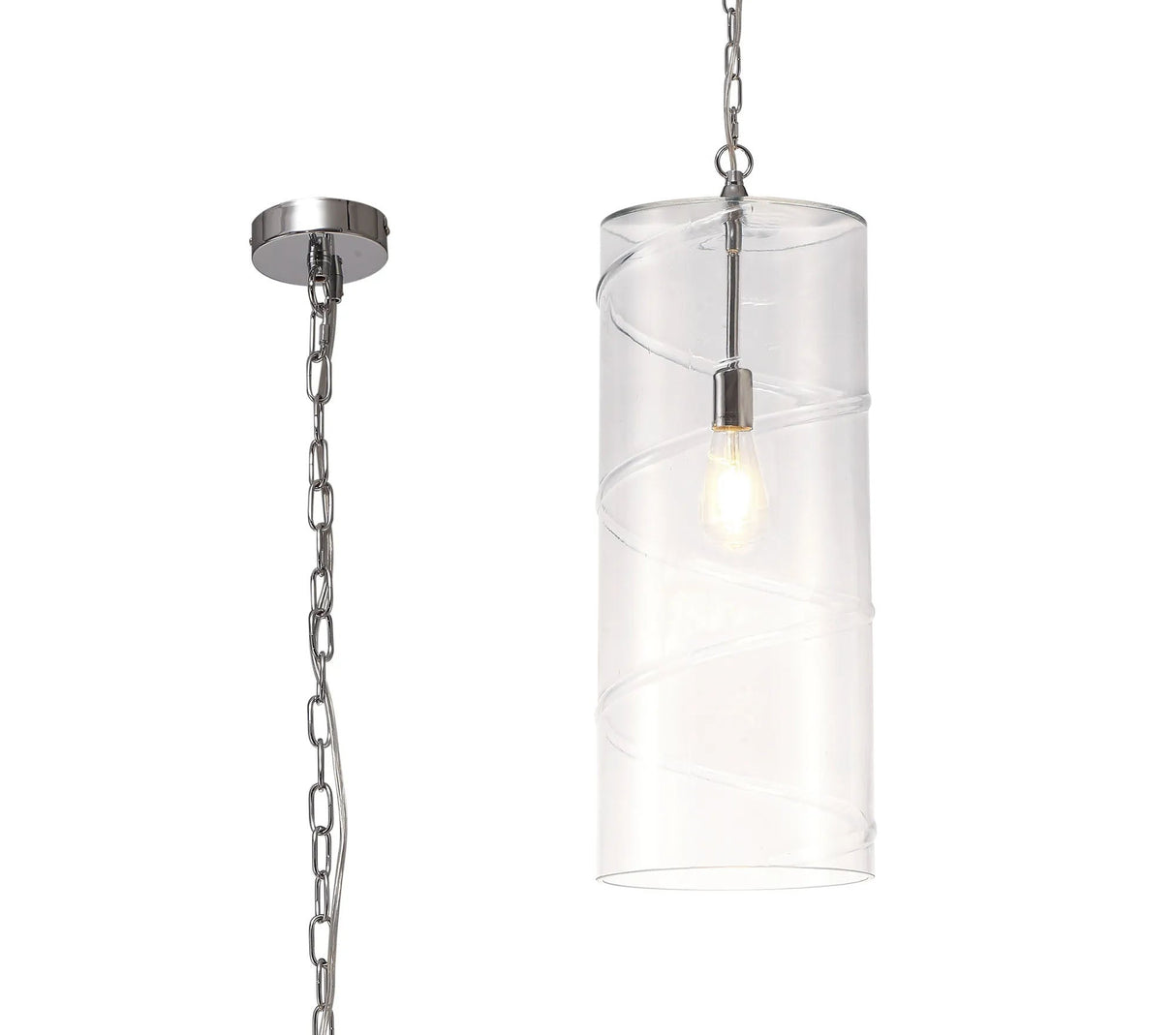 Mulhall Glass Cylinder Pendant, 1 x E27, Polished Chrome/Clear