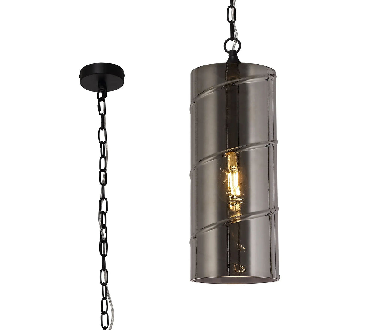 Mulhall Glass Cylinder Pendant, 1 x E27, Matt Black/Smoked
