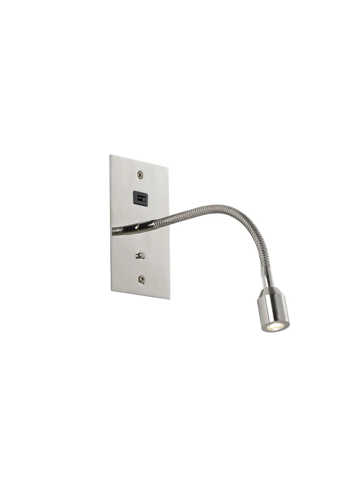 Mullery USB Wall Lamp, 1 Light Adjustable Switched Fits A Standard Double Socket Box, 3W LED, 3000K, Polished Nickel