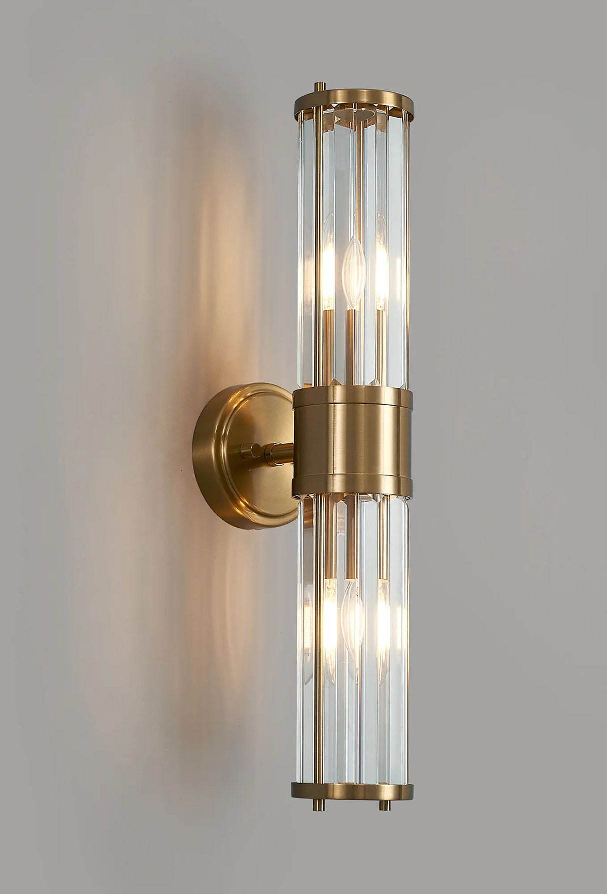 Mundie 2 Light Crystal Wall Up & Down, E14, IP44, Gold/Clear Crystal