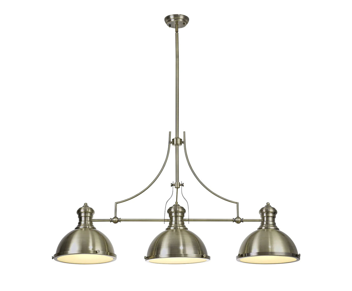 Munro Linear Multi Height Pendant, 3 x E27, Antique Brass/Frosted Glass