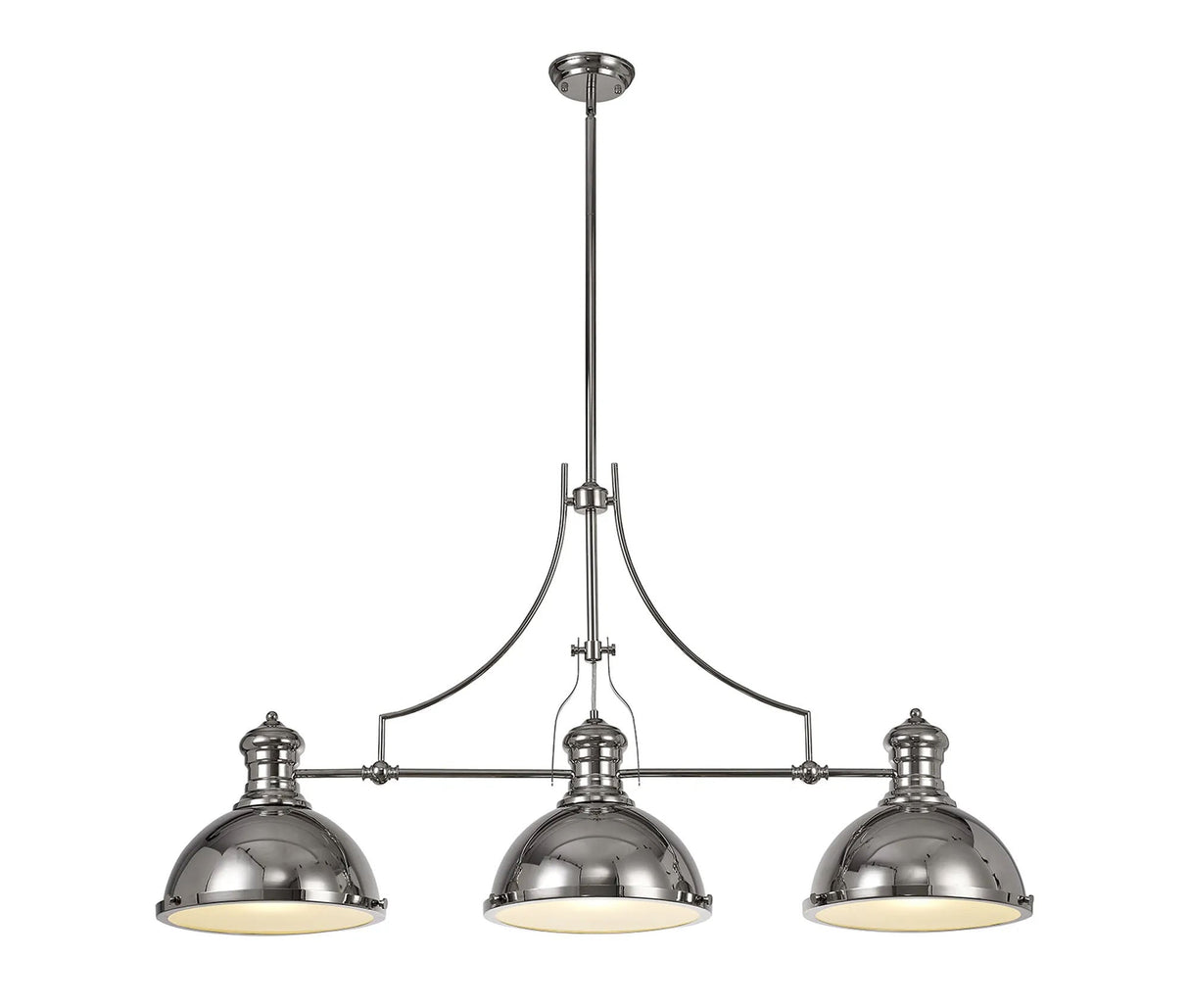 Munro Linear Multi Height Pendant, 3 x E27, Polished Nickel/Frosted Glass