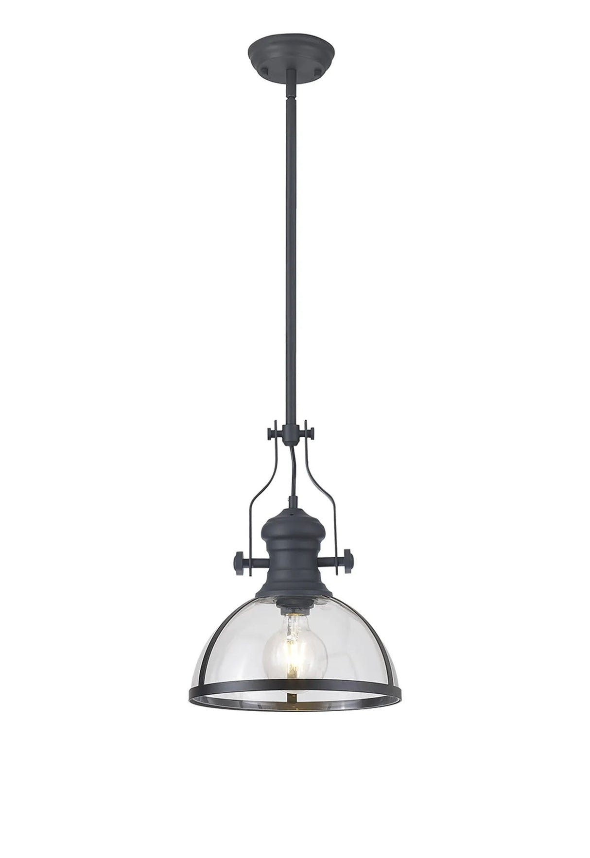Munro Multi Height Pendant, 1 x E27, Graphite With Round 30cm Graphite/Clear Glass Shade