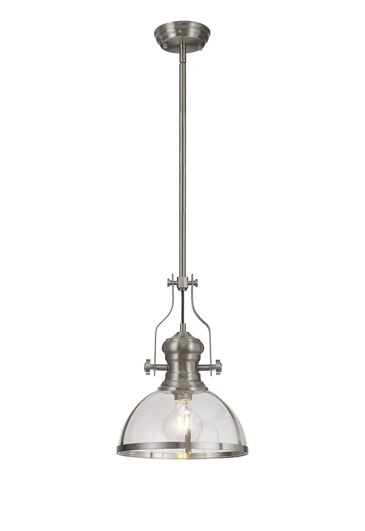 Munro Multi Height Pendant, 1 x E27, Satin Nickel With Round 30cm Satin Nickel/Clear Glass Shade