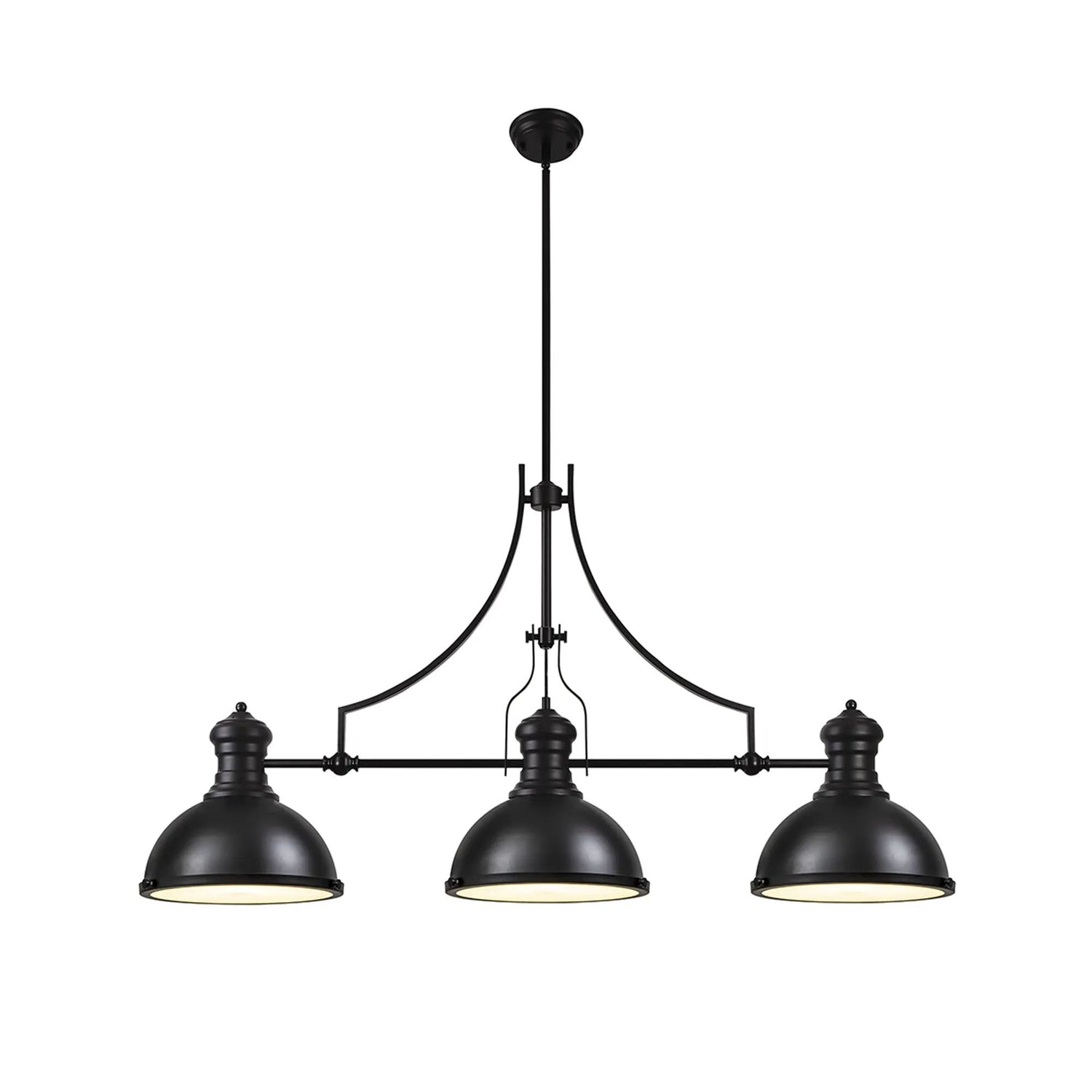 Munro Linear Multi Height Pendant, 3 x E27, Matt Black/Frosted Glass