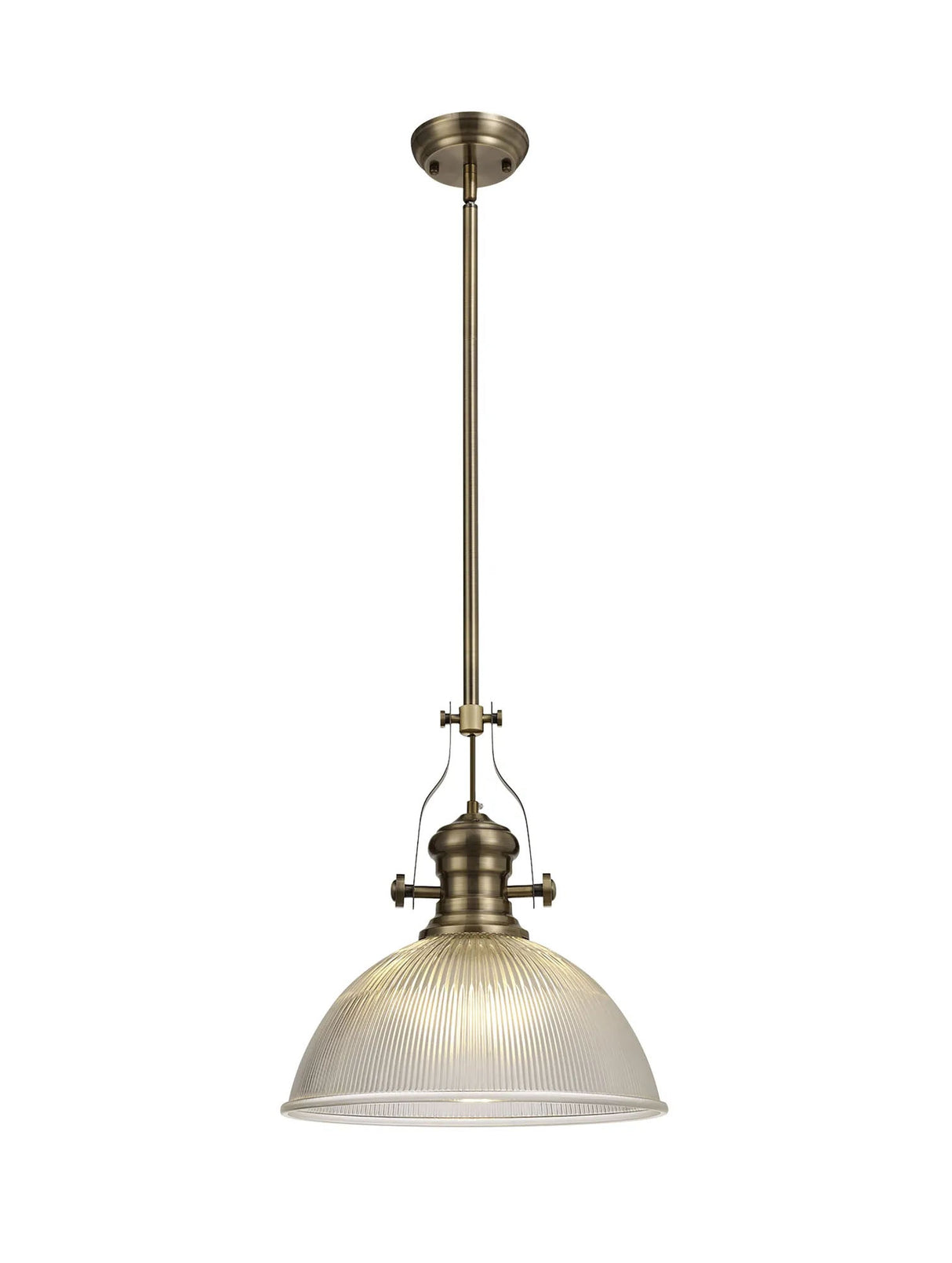 Munro 1 Light Multi Height Pendant E27 With 38cm Dome Glass Shade, Antique Brass/Clear