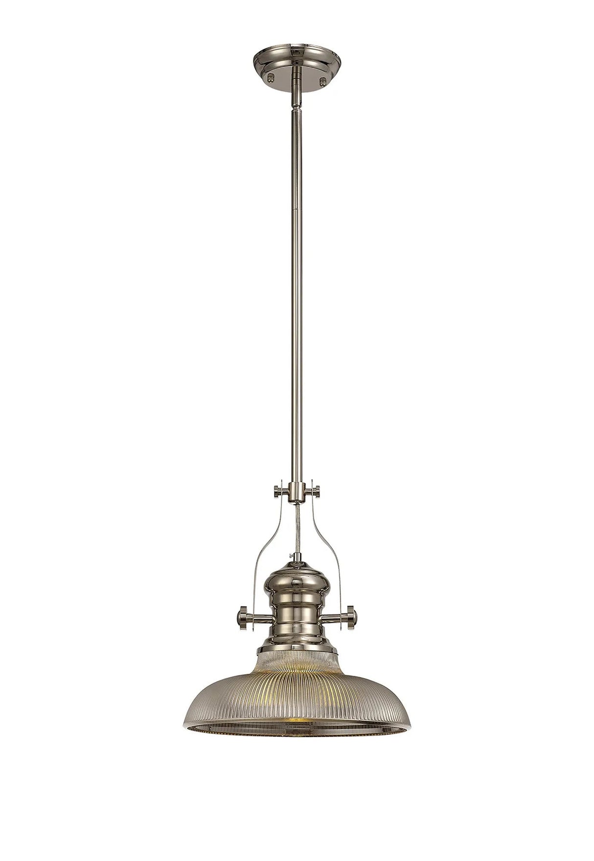 Munro 1 Light Multi Height Pendant E27 With 30cm Round Glass Shade, Polished Nickel/Smoked