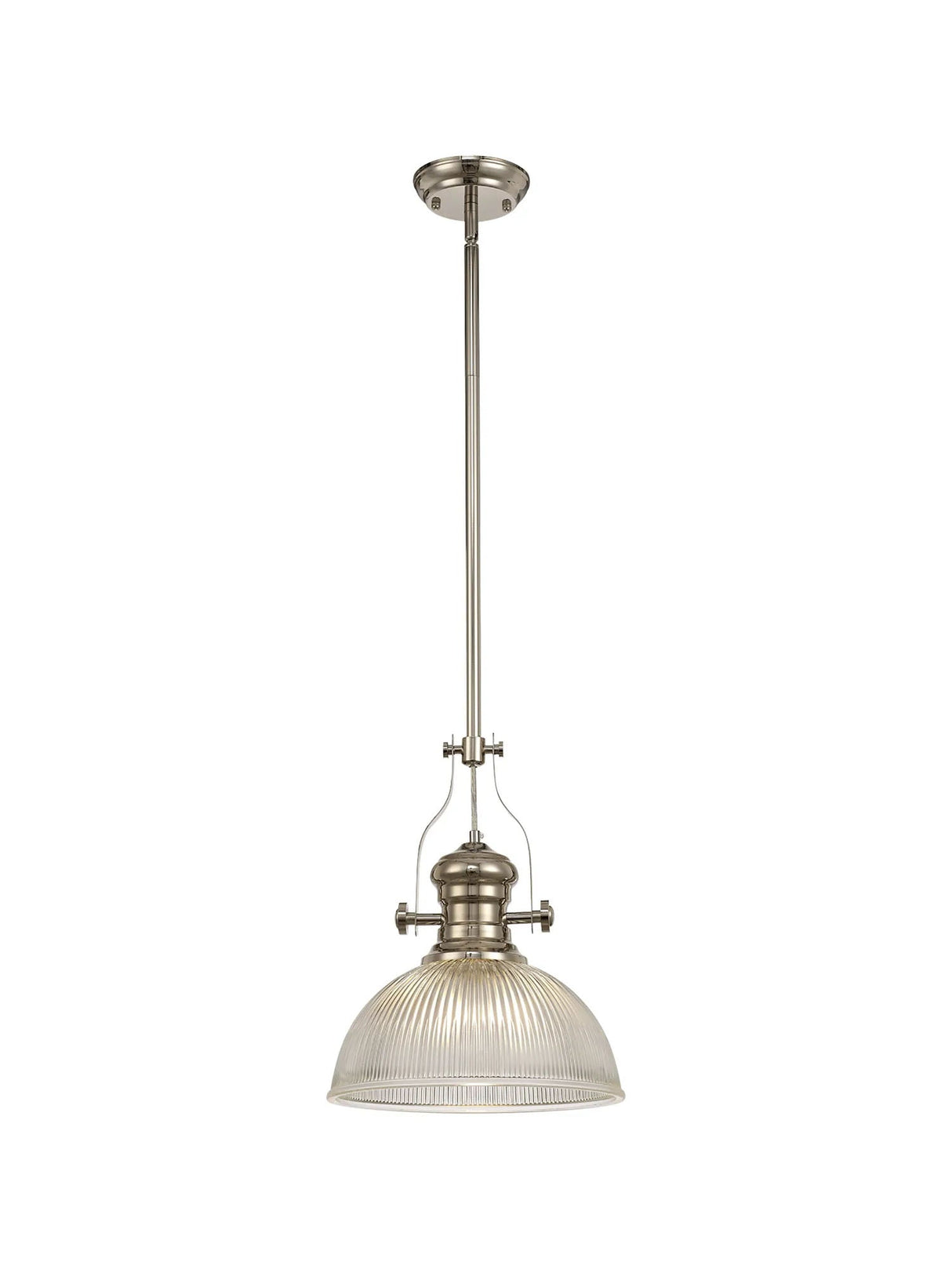Munro 1 Light Multi Height Pendant E27 With 30cm Dome Glass Shade, Polished Nickel/Clear