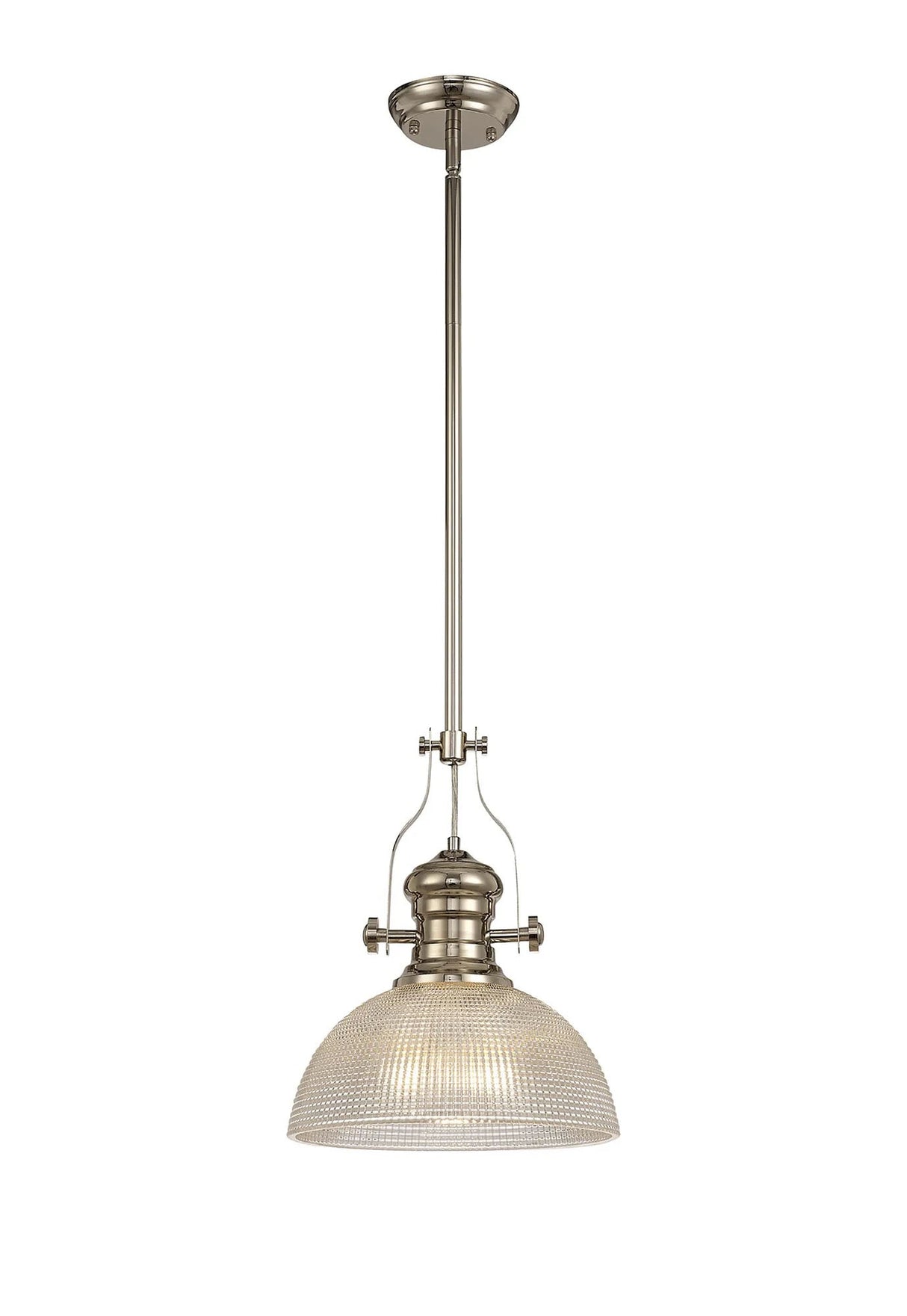 Munro 1 Light Multi Height Pendant E27 With 30cm Prismatic Glass Shade, Polished Nickel/Clear