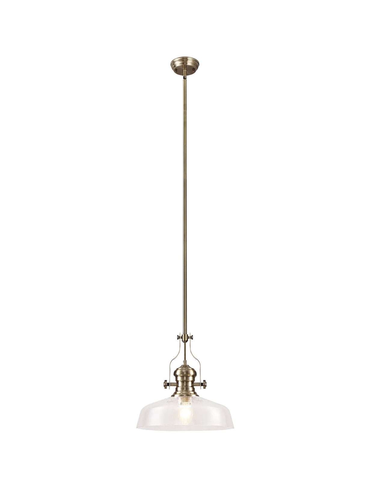 Munro Multi Height Pendant With 38cm Flat Round Shade, 1 x E27, Antique Brass/Clear Glass