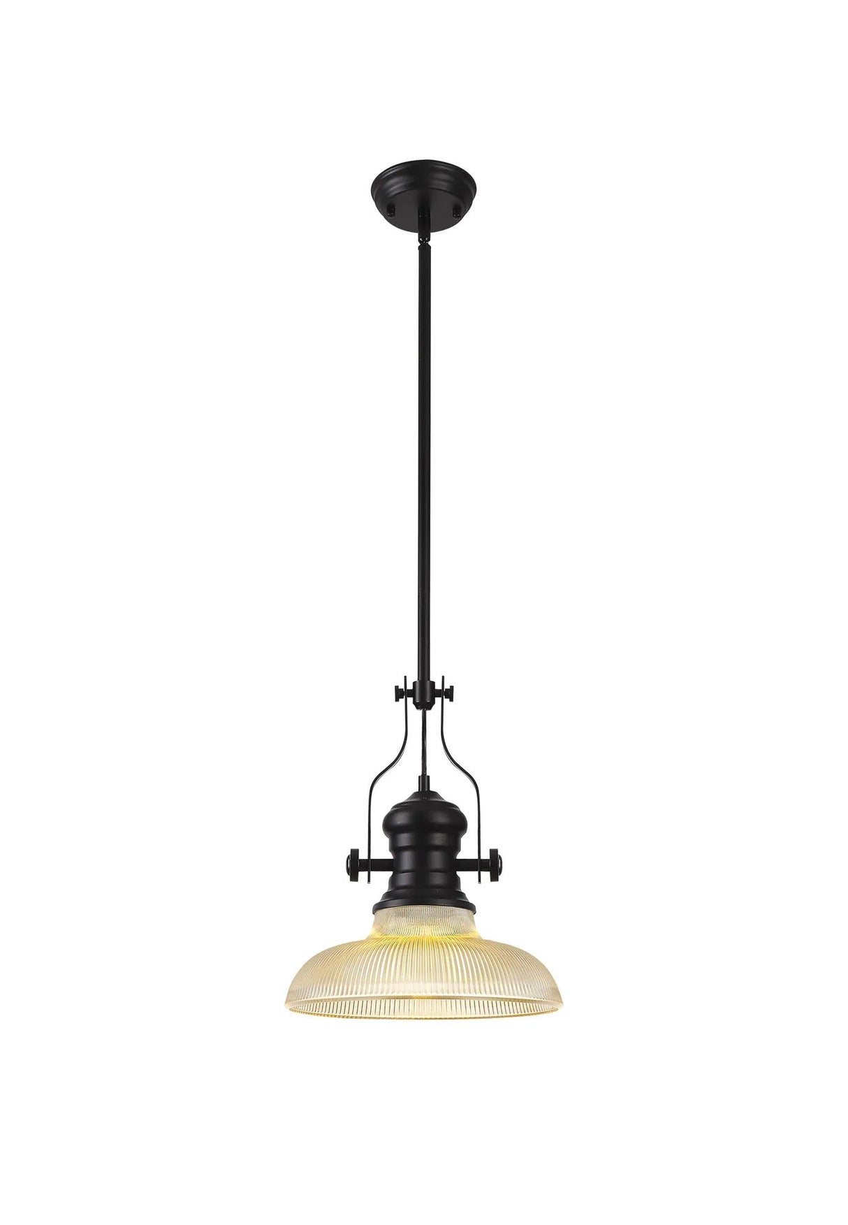 Munro 1 Light Multi Height Pendant E27 With 30cm Round Glass Shade, Matt Black/Amber