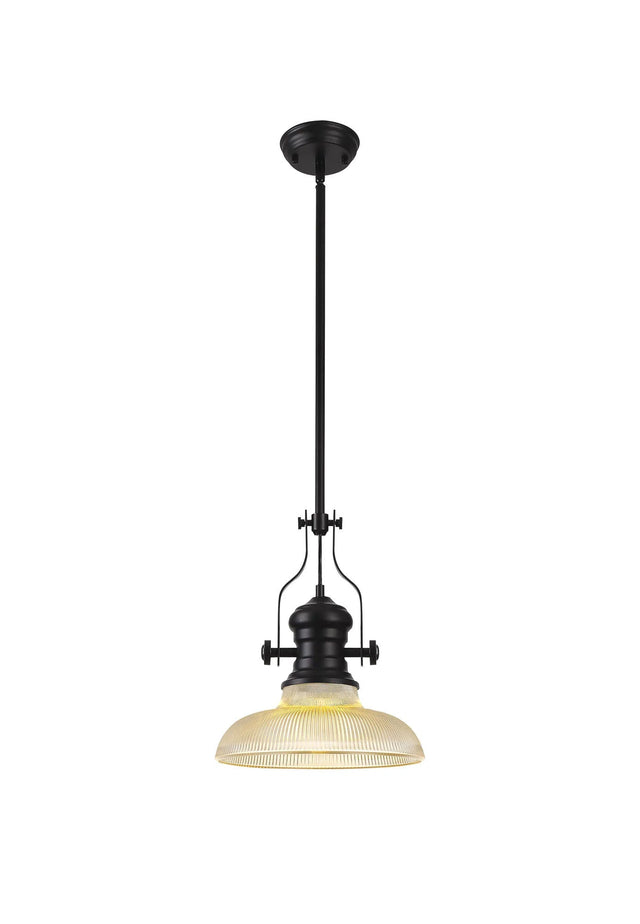 Munro 1 Light Multi Height Pendant E27 With 30cm Round Glass Shade, Matt Black/Amber
