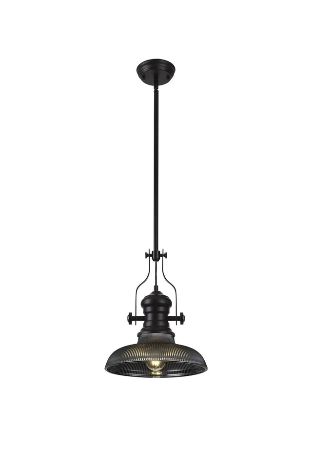 Munro 1 Light Multi Height Pendant E27 With 30cm Round Glass Shade, Matt Black/Smoked