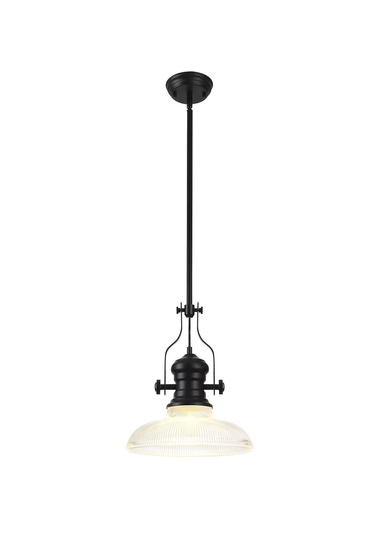 Munro 1 Light Multi Height Pendant E27 With 30cm Round Glass Shade, Matt Black/Clear