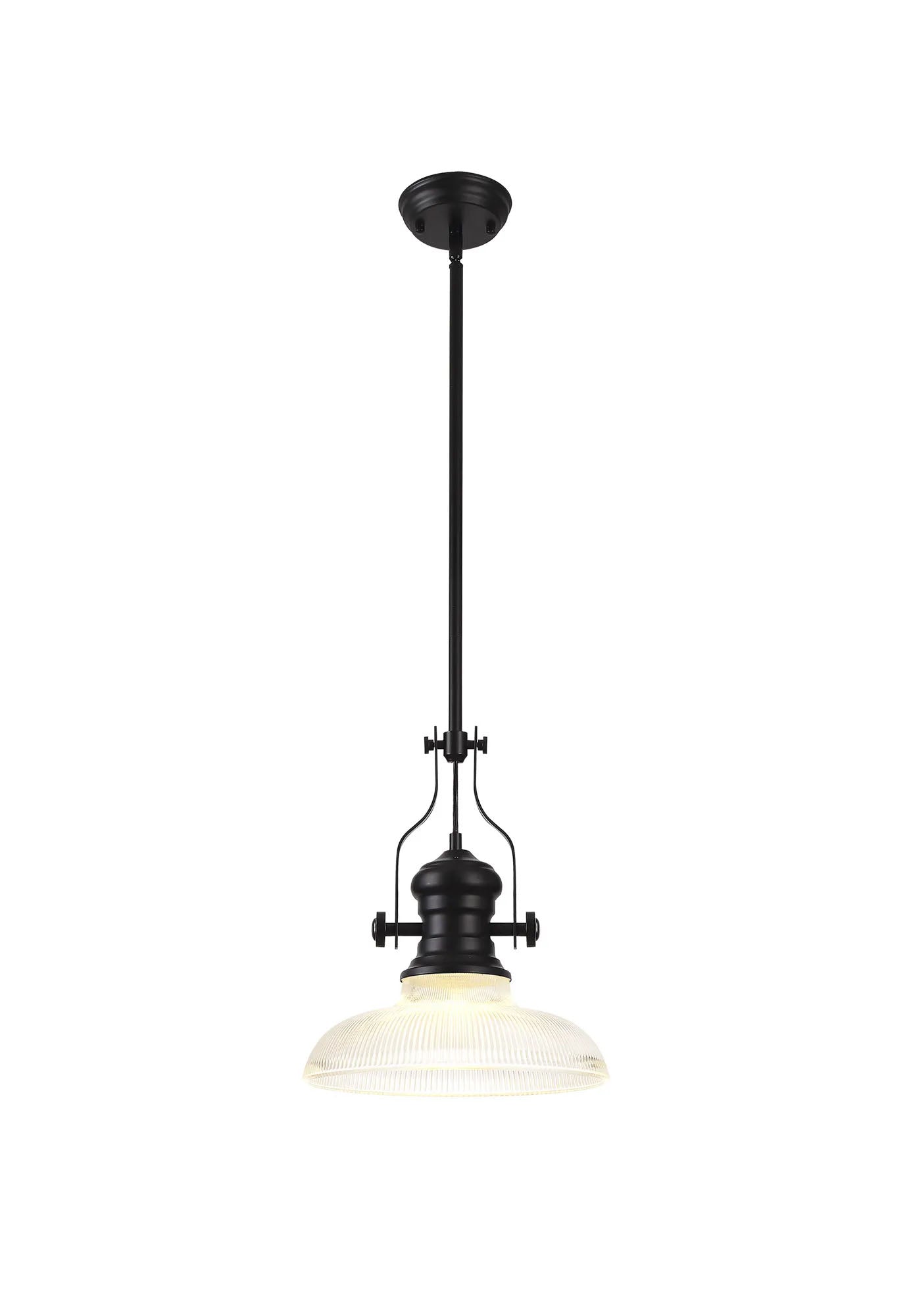 Munro 1 Light Multi Height Pendant E27 With 30cm Round Glass Shade, Matt Black/Clear