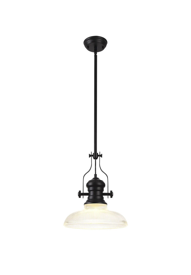 Munro 1 Light Multi Height Pendant E27 With 30cm Round Glass Shade, Matt Black/Clear