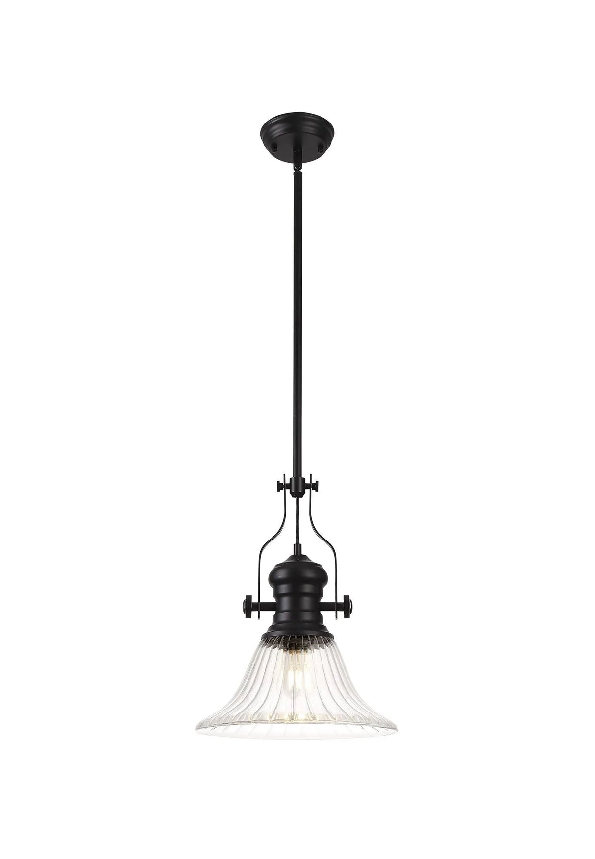 Munro 1 Light Multi Height Pendant E27 With 30cm Bell Glass Shade, Matt Black/Clear