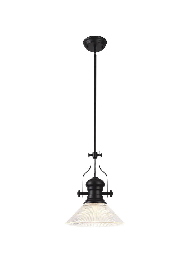 Munro 1 Light Multi Height Pendant E27 With 30cm Cone Glass Shade, Matt Black/Clear
